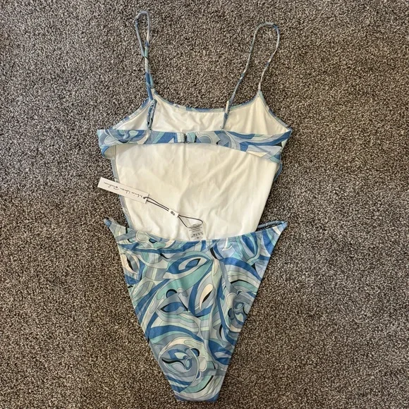 Monica Hansen Beachwear Vintage Chic Money Maker Abstract Blue one piece size M - Picture 5 of 7
